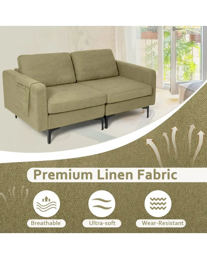 Modern Loveseat Sofa Couch with Side Storage Pocket and Sponged Padded Seat Cushions-Green - Green - Sofas & Loveseats