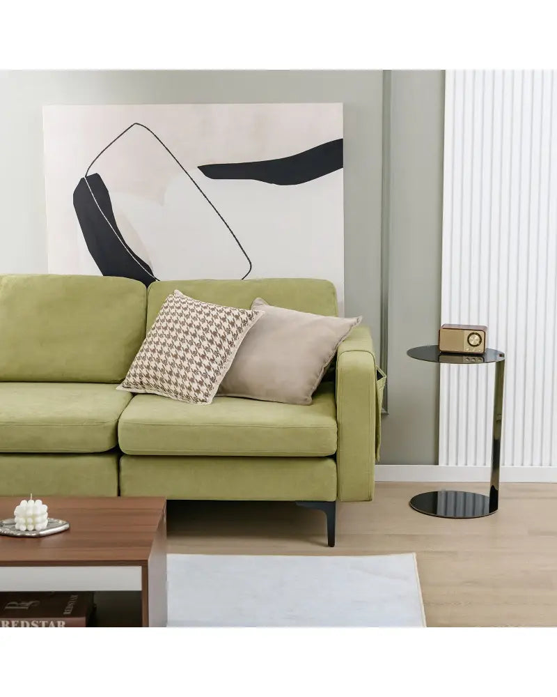 Modern Loveseat Sofa Couch with Side Storage Pocket and Sponged Padded Seat Cushions-Green - Green - Sofas & Loveseats