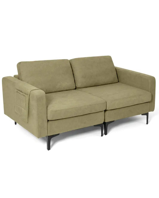 Modern Loveseat Sofa Couch with Side Storage Pocket and Sponged Padded Seat Cushions-Green - Green - Sofas & Loveseats