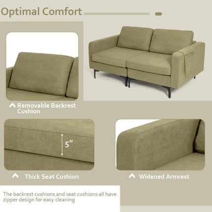 Modern Loveseat Sofa Couch with Side Storage Pocket and Sponged Padded Seat Cushions-Green - Green - Sofas & Loveseats