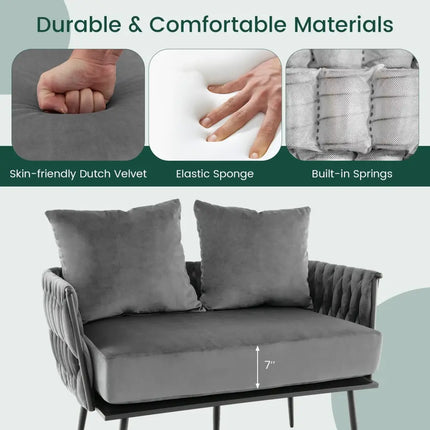 Modern Loveseat Sofa Upholstered Dutch Velvet Sofa Couch-Gray - Gray - Sofas & Loveseats