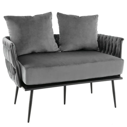 Modern Loveseat Sofa Upholstered Dutch Velvet Sofa Couch-Gray - Gray - Sofas & Loveseats