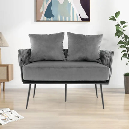 Modern Loveseat Sofa Upholstered Dutch Velvet Sofa Couch-Gray - Gray - Sofas & Loveseats