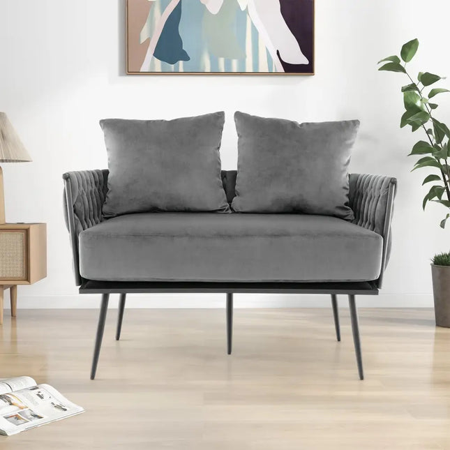 Modern Loveseat Sofa Upholstered Dutch Velvet Sofa Couch-Gray - Gray - Sofas & Loveseats