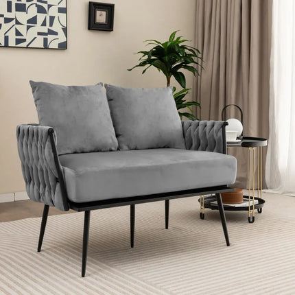 Modern Loveseat Sofa Upholstered Dutch Velvet Sofa Couch-Gray - Gray - Sofas & Loveseats