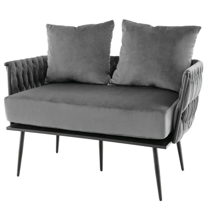Modern Loveseat Sofa Upholstered Dutch Velvet Sofa Couch-Gray - Gray - Sofas & Loveseats