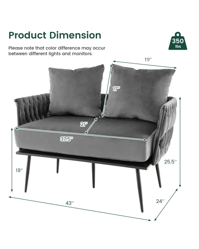 Modern Loveseat Sofa Upholstered Dutch Velvet Sofa Couch-Gray - Gray - Sofas & Loveseats