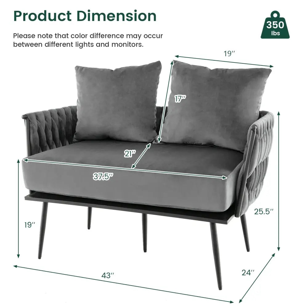 Modern Loveseat Sofa Upholstered Dutch Velvet Sofa Couch-Gray - Gray - Sofas & Loveseats