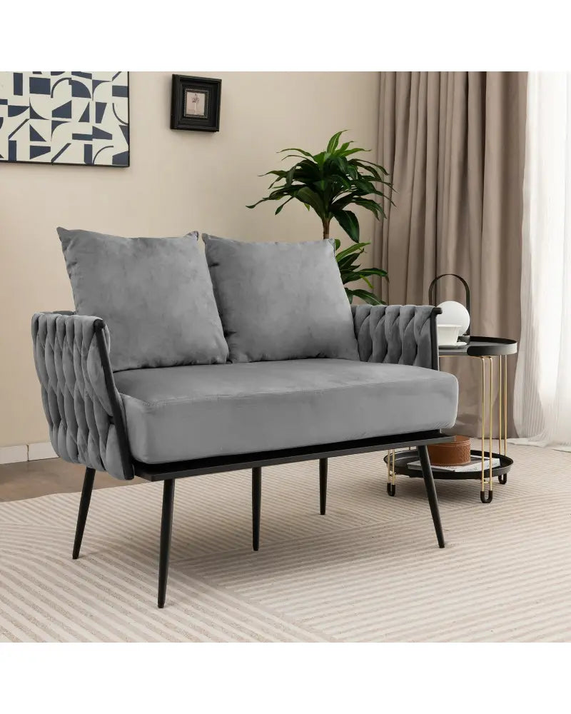 Modern Loveseat Sofa Upholstered Dutch Velvet Sofa Couch-Gray - Gray - Sofas & Loveseats
