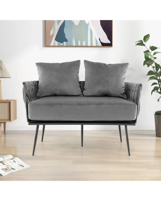 Modern Loveseat Sofa Upholstered Dutch Velvet Sofa Couch-Gray - Gray - Sofas & Loveseats