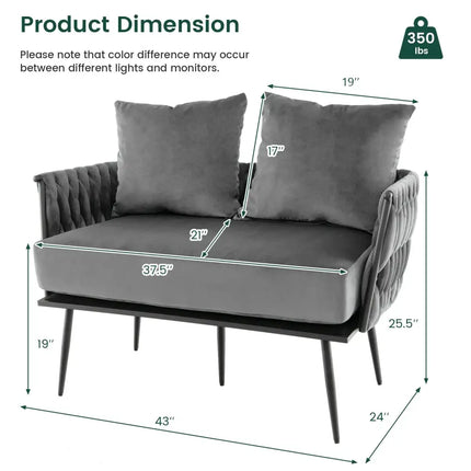Modern Loveseat Sofa Upholstered Dutch Velvet Sofa Couch-Gray - Gray - Sofas & Loveseats