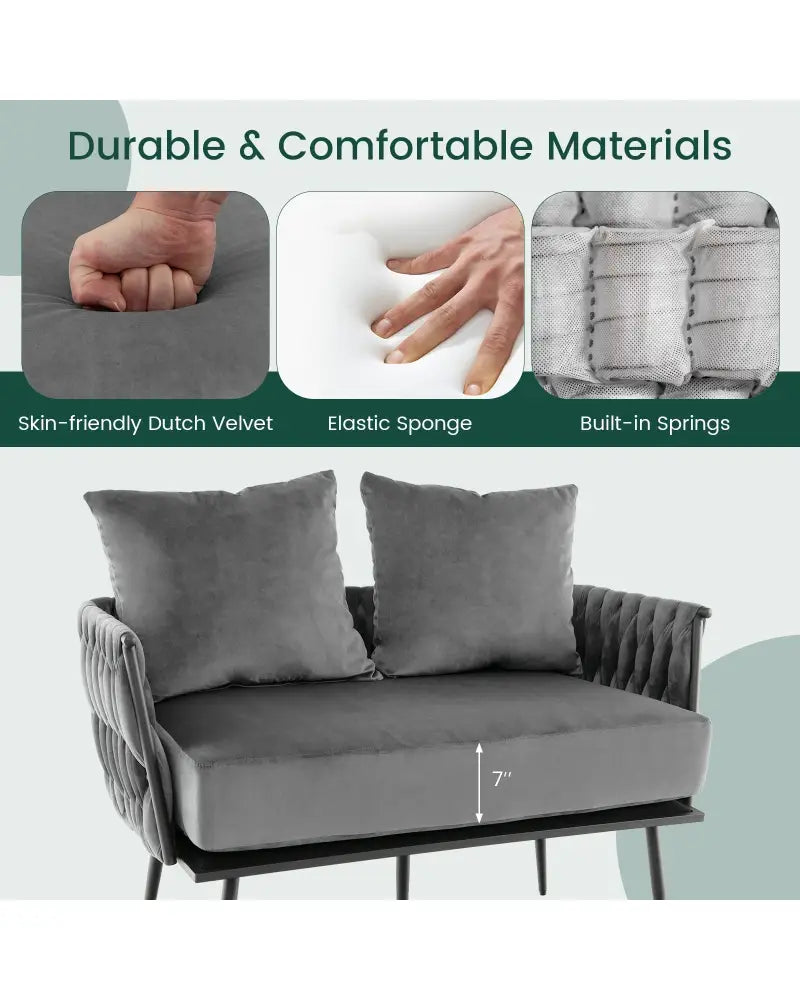 Modern Loveseat Sofa Upholstered Dutch Velvet Sofa Couch-Gray - Gray - Sofas & Loveseats