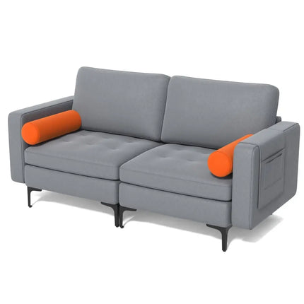 Modern Loveseat Sofa with 2 Bolsters and Side Storage Pocket-Gray - Gray - Sofas & Loveseats