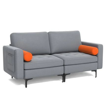 Modern Loveseat Sofa with 2 Bolsters and Side Storage Pocket-Gray - Gray - Sofas & Loveseats