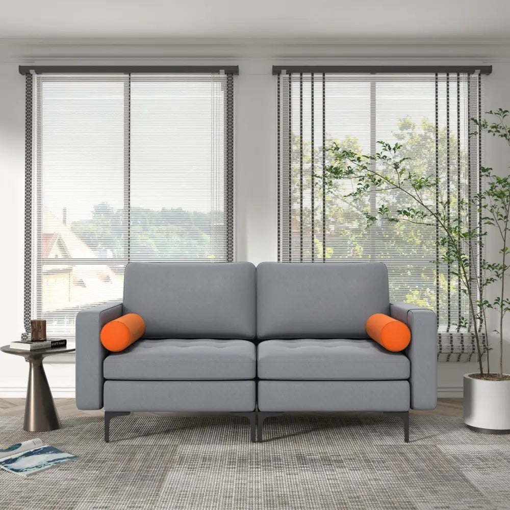 Modern Loveseat Sofa with 2 Bolsters and Side Storage Pocket-Gray - Gray - Sofas & Loveseats