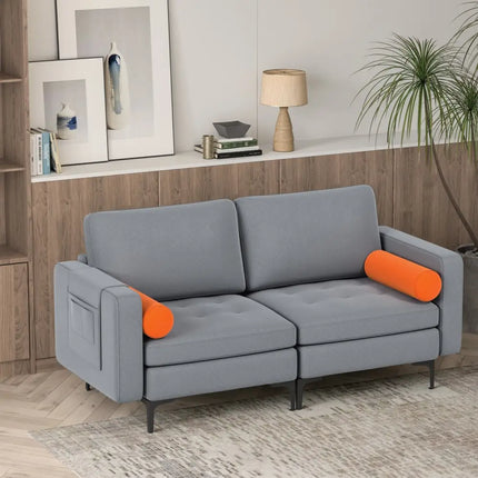 Modern Loveseat Sofa with 2 Bolsters and Side Storage Pocket-Gray - Gray - Sofas & Loveseats