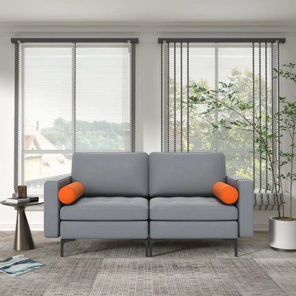 Modern Loveseat Sofa with 2 Bolsters and Side Storage Pocket-Gray - Gray - Sofas & Loveseats