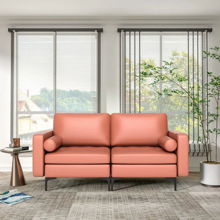 Modern Loveseat Sofa with 2 Bolsters and Side Storage Pocket-Pink - Pink - Sofas & Loveseats