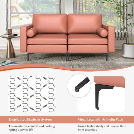 Modern Loveseat Sofa with 2 Bolsters and Side Storage Pocket-Pink - Pink - Sofas & Loveseats