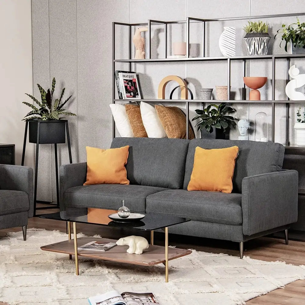Modern Loveseat with Comfy Backrest Cushions-Gray - Gray - Sofas & Loveseats