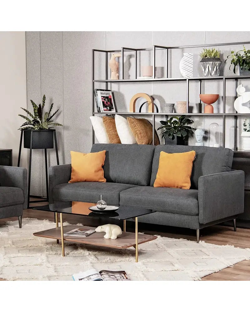 Modern Loveseat with Comfy Backrest Cushions-Gray - Gray - Sofas & Loveseats