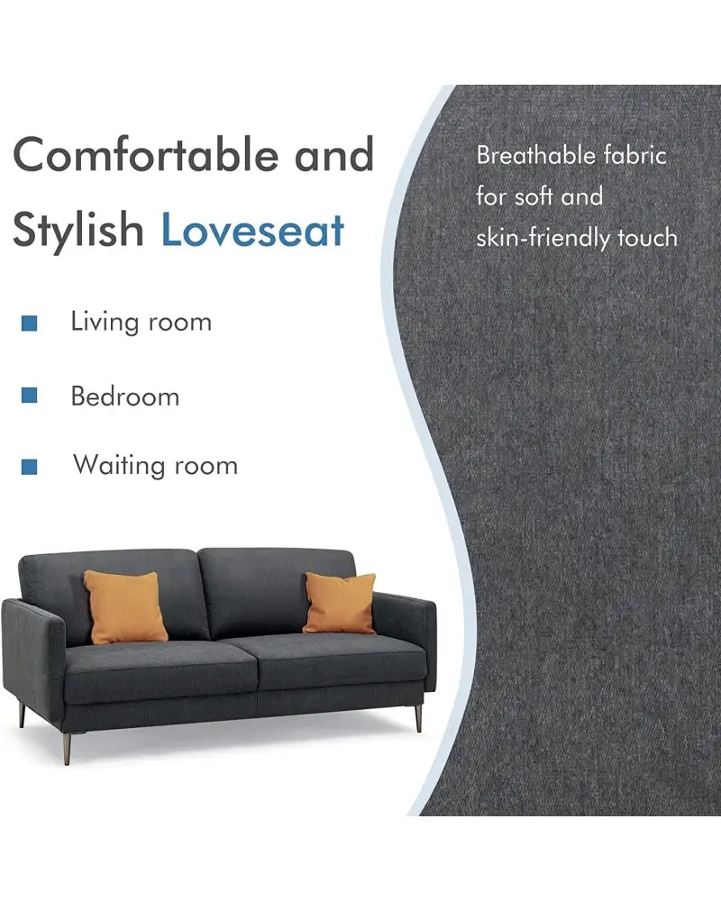 Modern Loveseat with Comfy Backrest Cushions-Gray - Gray - Sofas & Loveseats