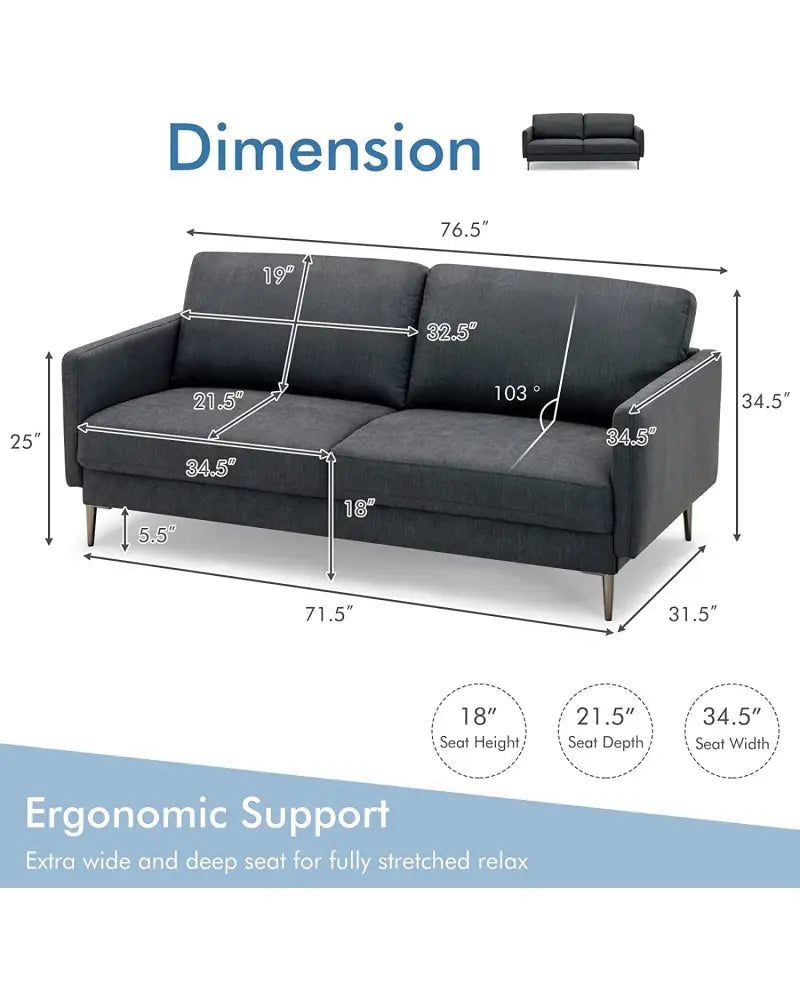 Modern Loveseat with Comfy Backrest Cushions-Gray - Gray - Sofas & Loveseats