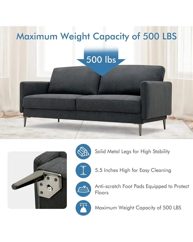 Modern Loveseat with Comfy Backrest Cushions-Gray - Gray - Sofas & Loveseats