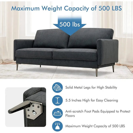 Modern Loveseat with Comfy Backrest Cushions-Gray - Gray - Sofas & Loveseats