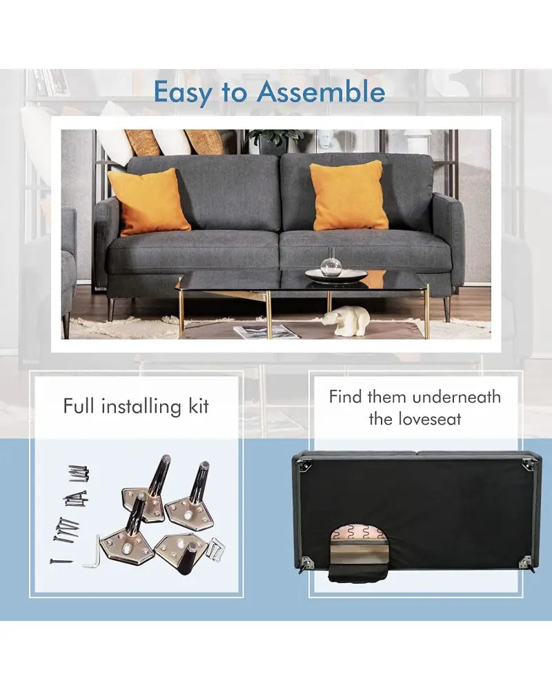 Modern Loveseat with Comfy Backrest Cushions-Gray - Gray - Sofas & Loveseats