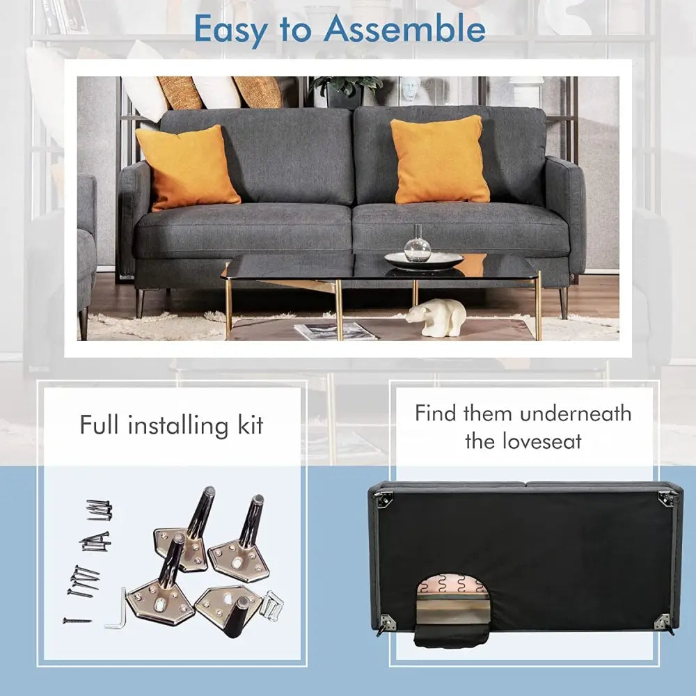 Modern Loveseat with Comfy Backrest Cushions-Gray - Gray - Sofas & Loveseats