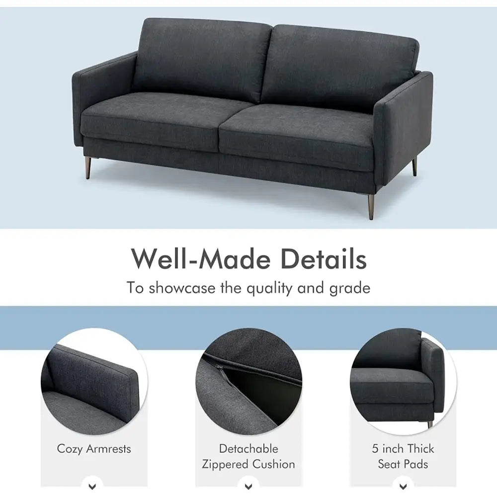 Modern Loveseat with Comfy Backrest Cushions-Gray - Gray - Sofas & Loveseats