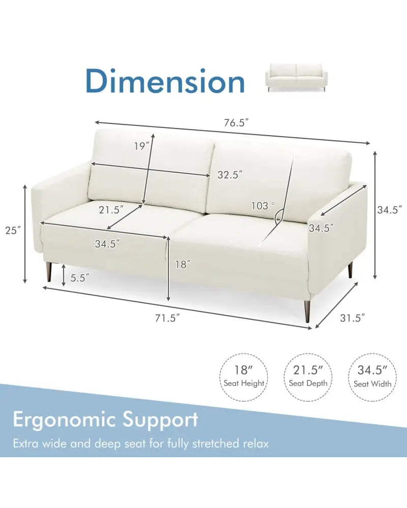 Modern Loveseat with Comfy Backrest Cushions-White - White - Sofas & Loveseats