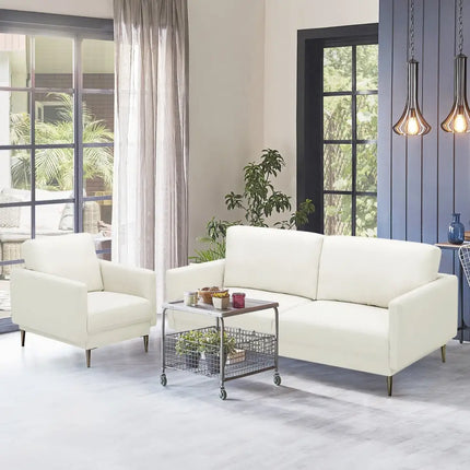 Modern Loveseat with Comfy Backrest Cushions-White - White - Sofas & Loveseats
