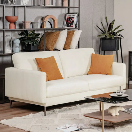 Modern Loveseat with Comfy Backrest Cushions-White - White - Sofas & Loveseats