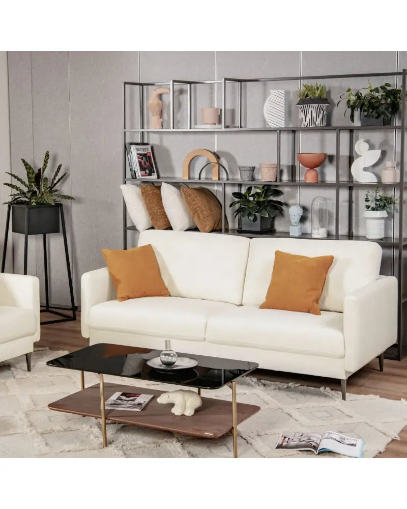 Modern Loveseat with Comfy Backrest Cushions-White - White - Sofas & Loveseats
