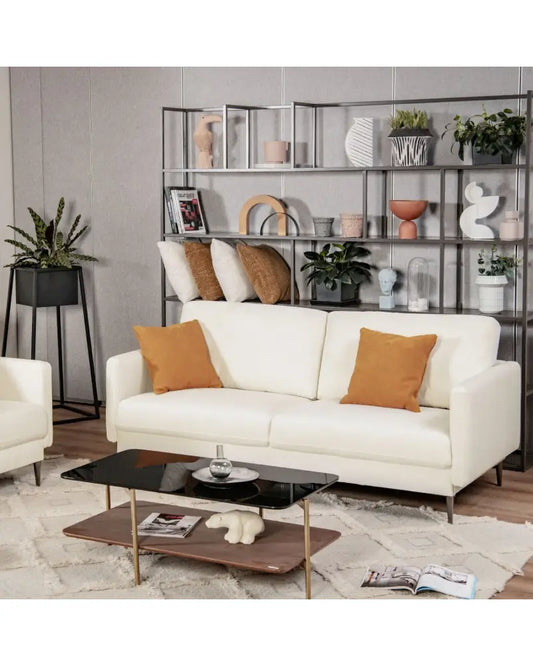 Modern Loveseat with Comfy Backrest Cushions-White - White - Sofas & Loveseats
