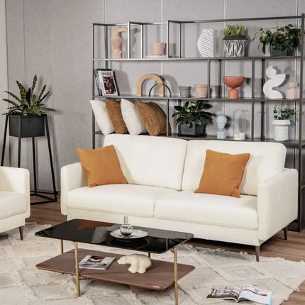 Modern Loveseat with Comfy Backrest Cushions-White - White - Sofas & Loveseats