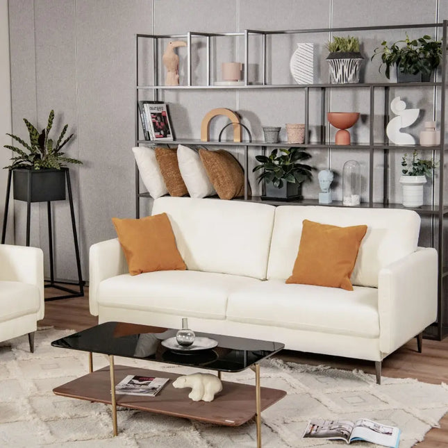 Modern Loveseat with Comfy Backrest Cushions-White - White - Sofas & Loveseats