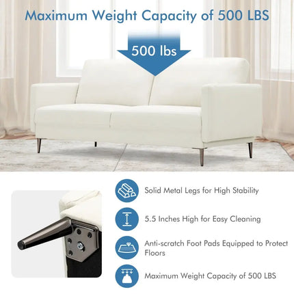 Modern Loveseat with Comfy Backrest Cushions-White - White - Sofas & Loveseats
