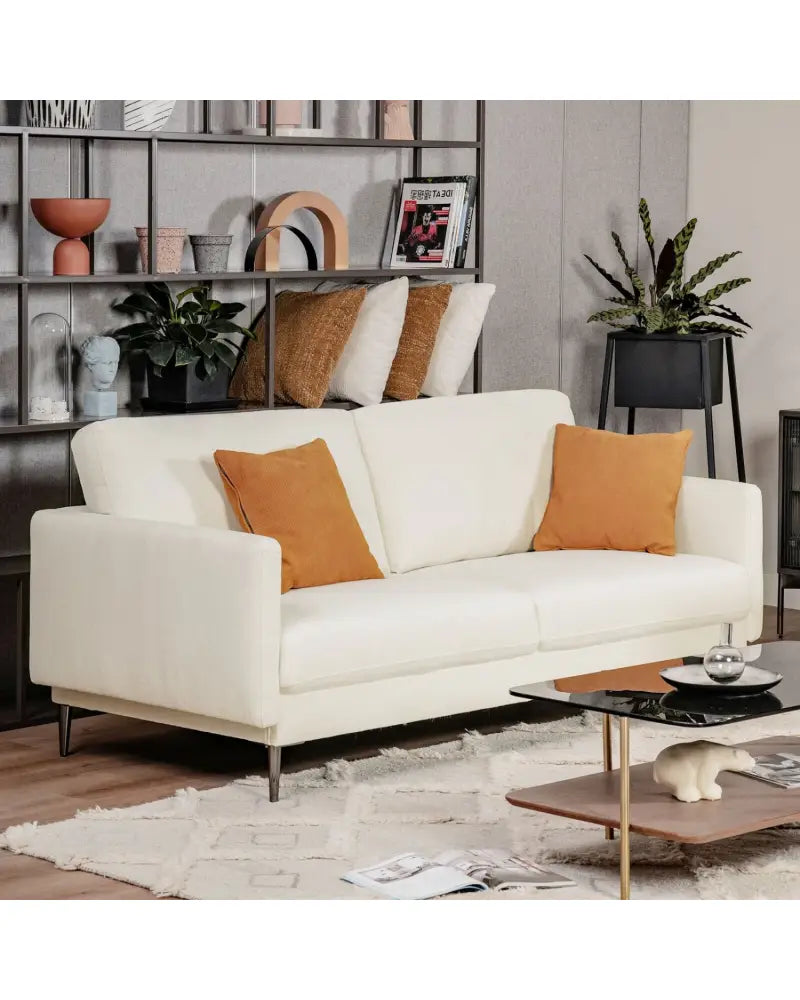 Modern Loveseat with Comfy Backrest Cushions-White - White - Sofas & Loveseats