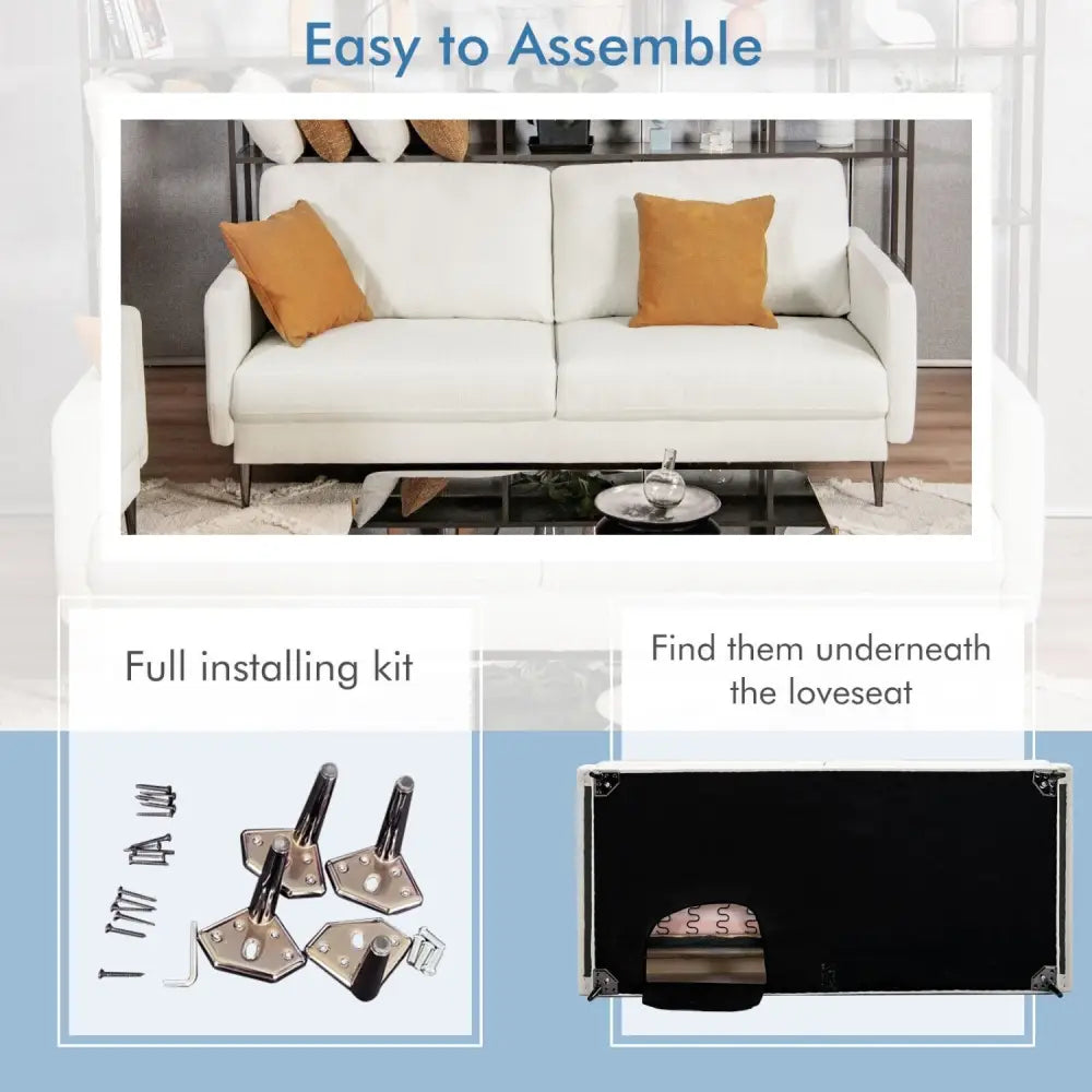 Modern Loveseat with Comfy Backrest Cushions-White - White - Sofas & Loveseats