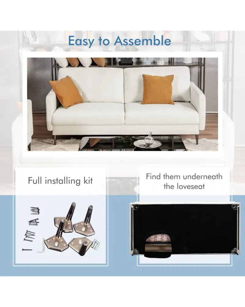 Modern Loveseat with Comfy Backrest Cushions-White - White - Sofas & Loveseats