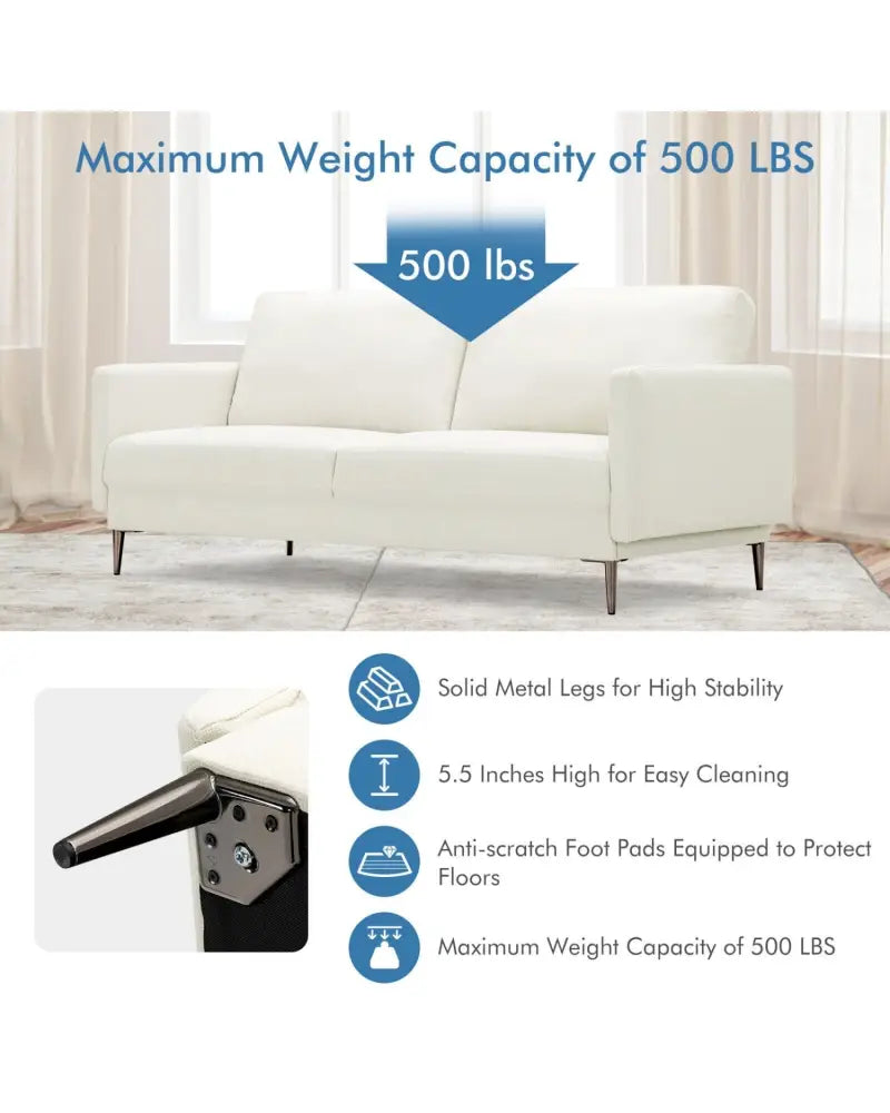 Modern Loveseat with Comfy Backrest Cushions-White - White - Sofas & Loveseats