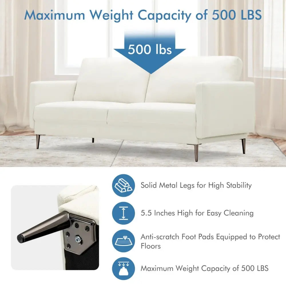Modern Loveseat with Comfy Backrest Cushions-White - White - Sofas & Loveseats