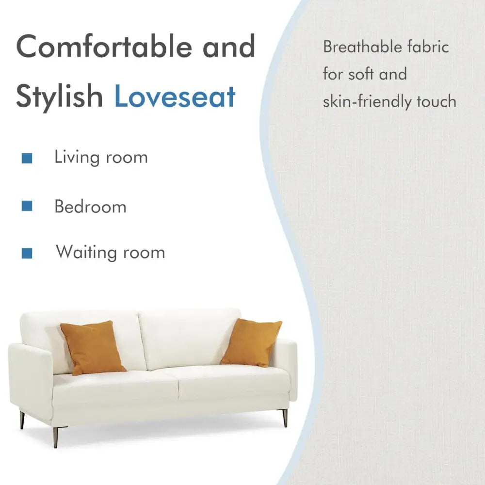 Modern Loveseat with Comfy Backrest Cushions-White - White - Sofas & Loveseats