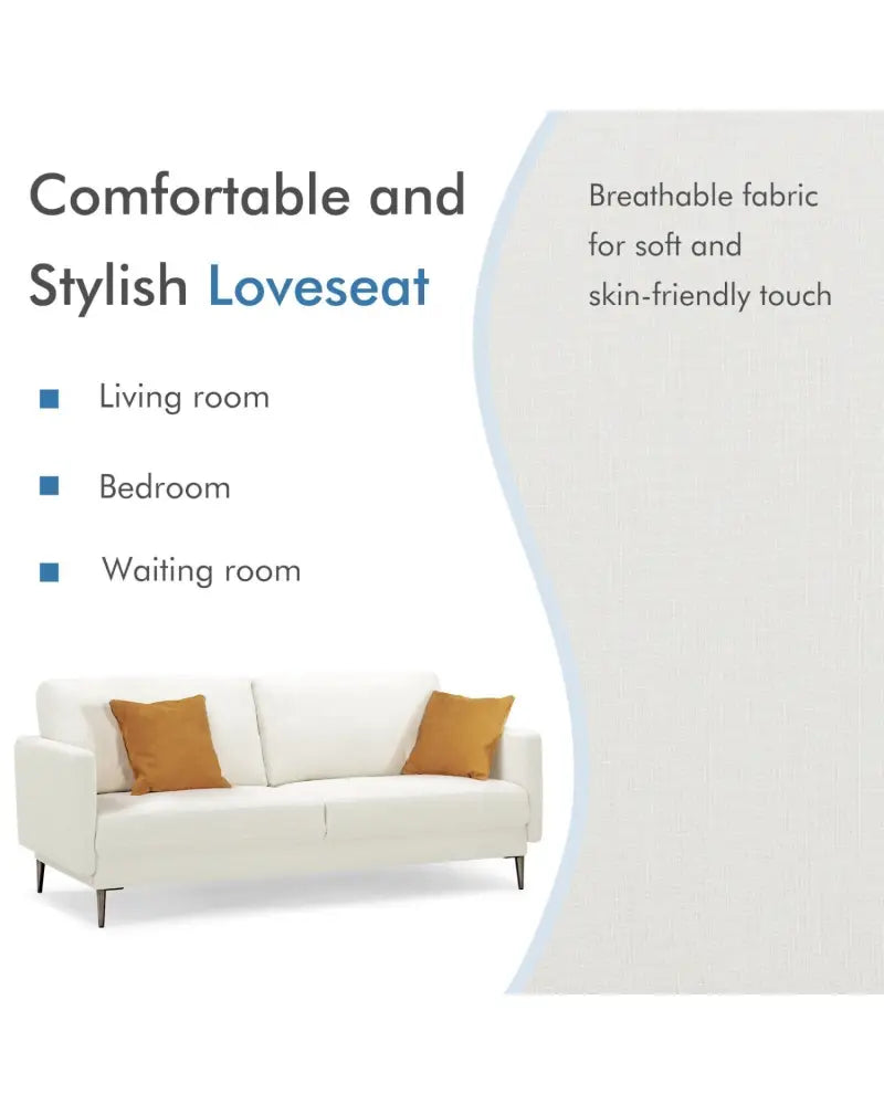Modern Loveseat with Comfy Backrest Cushions-White - White - Sofas & Loveseats