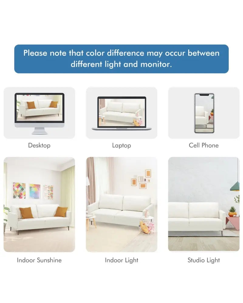 Modern Loveseat with Comfy Backrest Cushions-White - White - Sofas & Loveseats