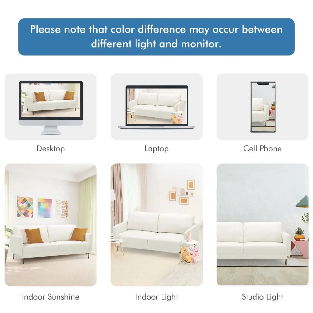 Modern Loveseat with Comfy Backrest Cushions-White - White - Sofas & Loveseats