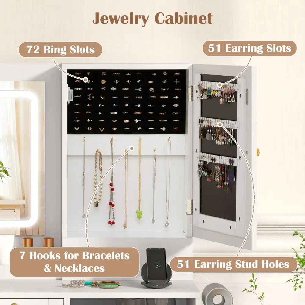 Modern Makeup Vanity Desk with Mirror and Lights and Stool Set-White - White - Makeup Vanities